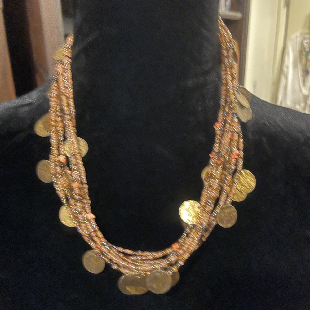 Vintage Avenue 9 Multi Strand Beaded Coin/Disk Necklace 18in Adjustable
